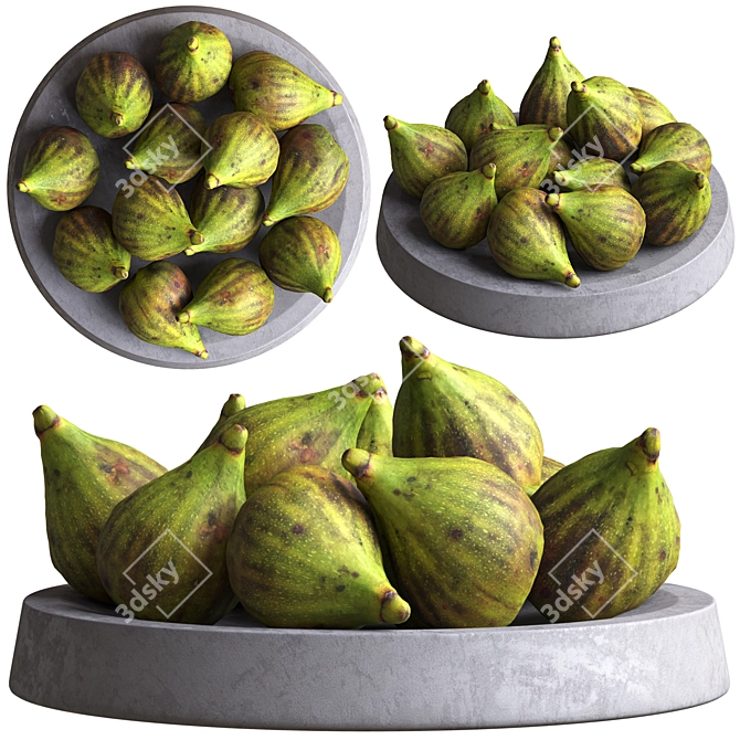 Dried Figs in Decorative Bowl 3D model image 1