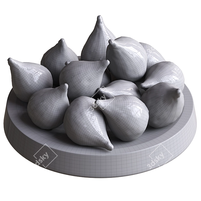 Dried Figs in Decorative Bowl 3D model image 4