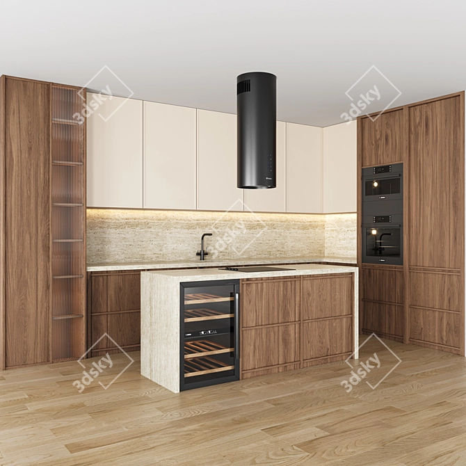 Modern Minimalist 3D Kitchen Model 3D model image 2