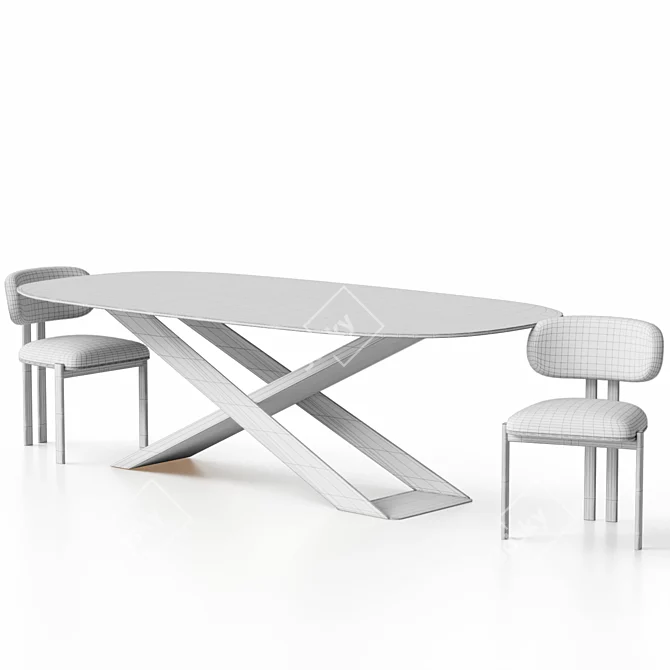 Customizable Bay Metal Chair & Naturedesign X Table 3D model image 6