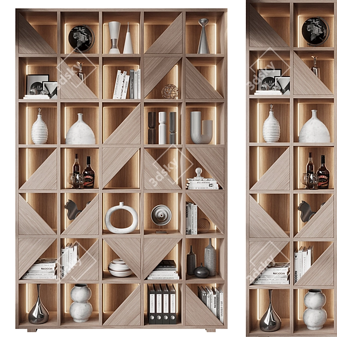 Luxury Wooden Bookshelf GHS-2411 3D model image 1