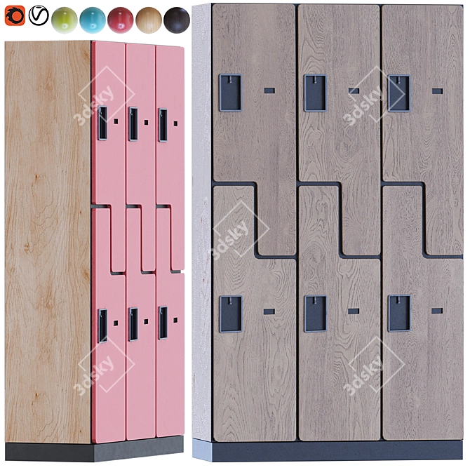 Two-Tier 3-Wide Gym Locker 3D model image 1