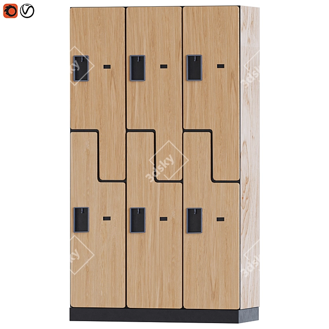 Two-Tier 3-Wide Gym Locker 3D model image 3