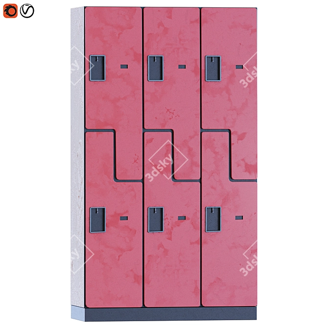 Two-Tier 3-Wide Gym Locker 3D model image 4