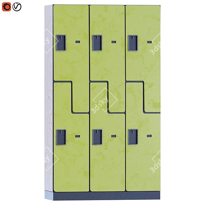 Two-Tier 3-Wide Gym Locker 3D model image 5