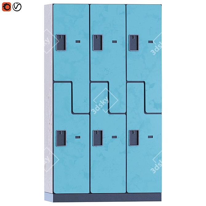 Two-Tier 3-Wide Gym Locker 3D model image 6