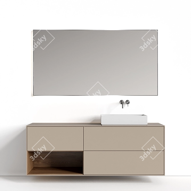 Designer Floating Sink Cabinet - Double 3D model image 1