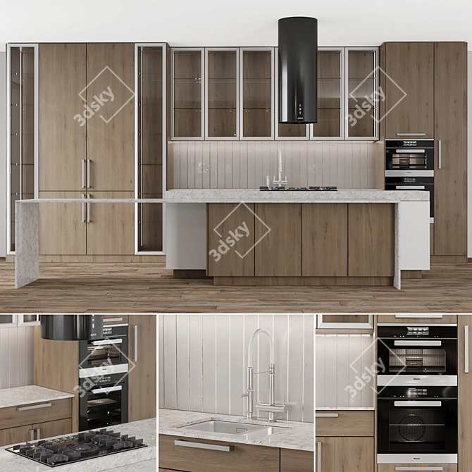 Modern Linear Kitchen Island 3D 3D model image 1