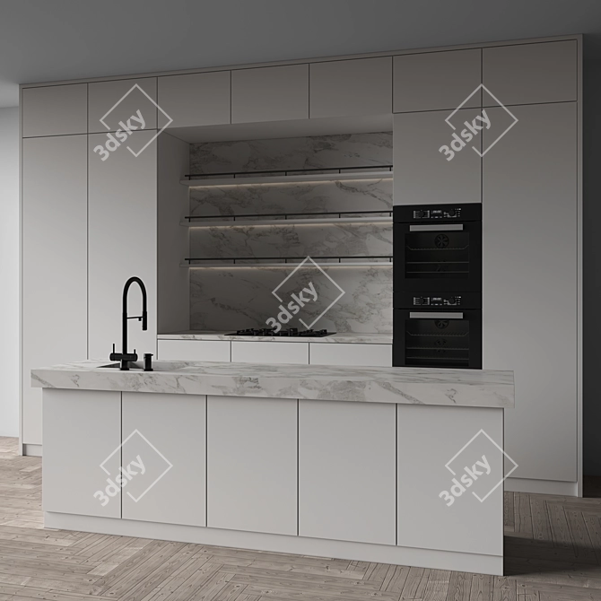 Modern Kitchen 3D Model Set 3D model image 1