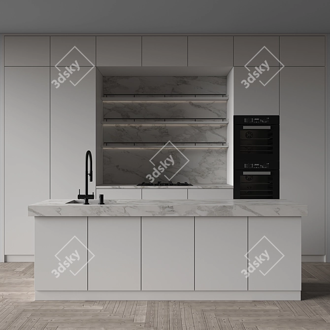 Modern Kitchen 3D Model Set 3D model image 3