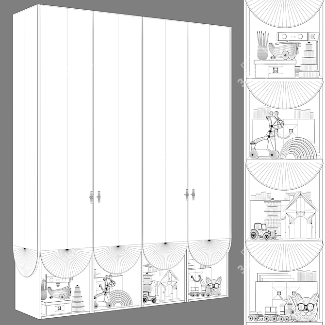 Modern Modular Kids Wardrobe 3D model image 3