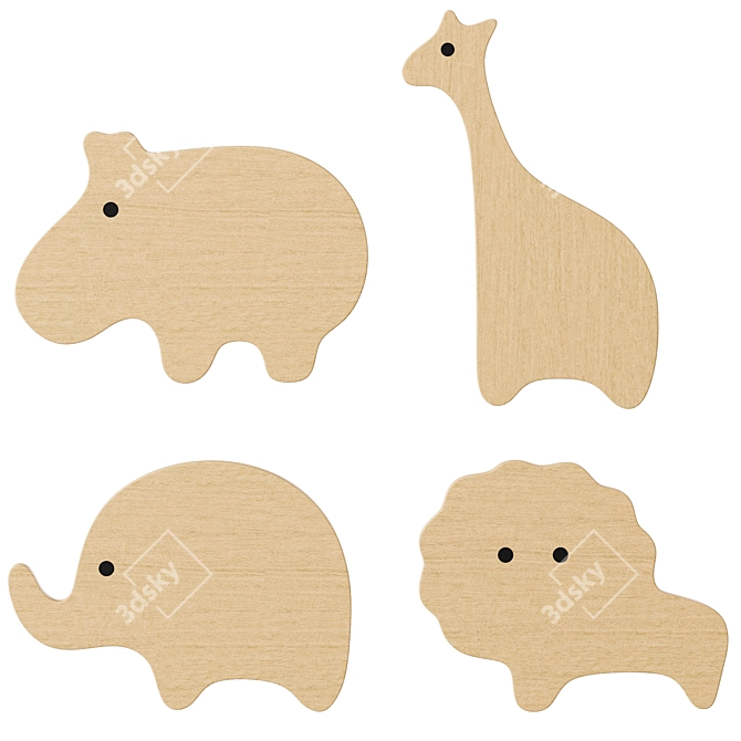 Animal Wall Hooks Set for Kids 3D model image 2