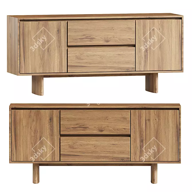 Solid Wood Buffet in Oak 3D model image 1