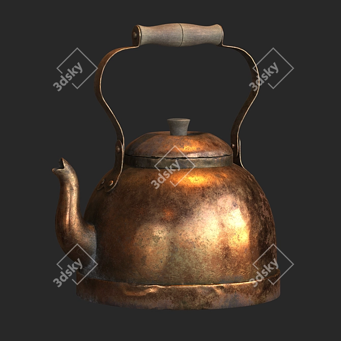 Vintage Brass Tea Kettle 3D model image 3