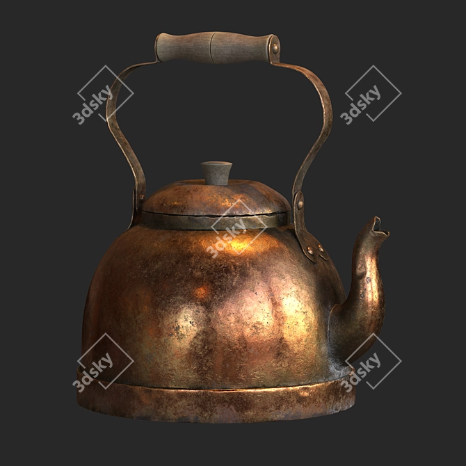 Vintage Brass Tea Kettle 3D model image 4