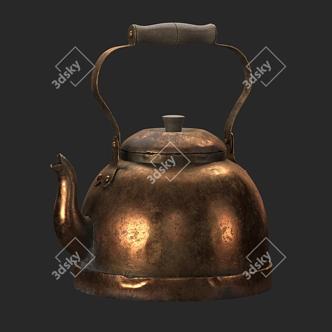 Vintage Brass Tea Kettle 3D model image 6