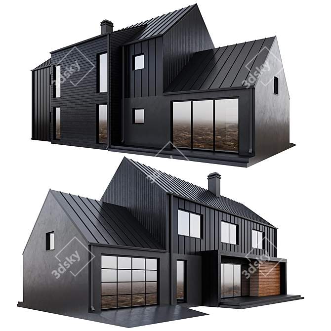 Modern Black Barnhouse with Garage 3D model image 1