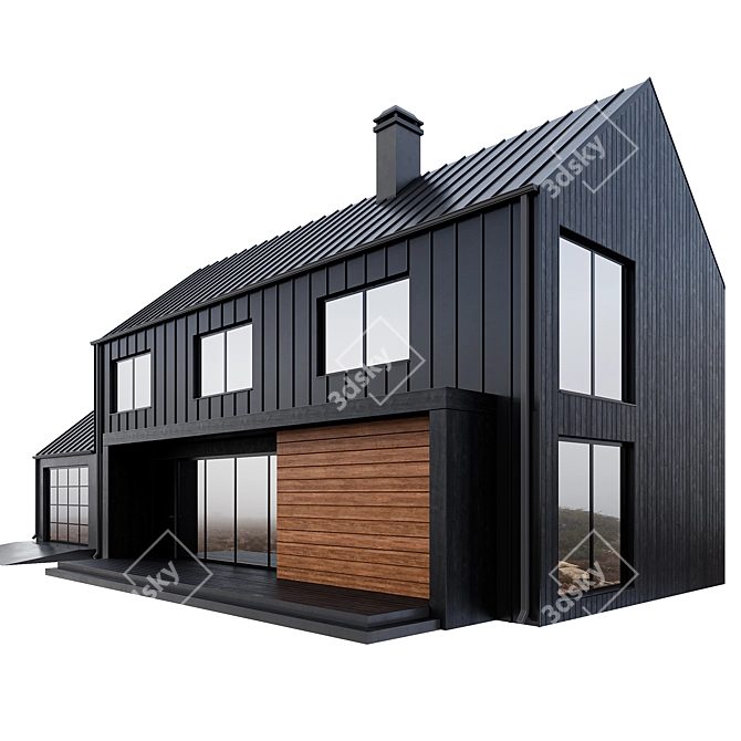 Modern Black Barnhouse with Garage 3D model image 2