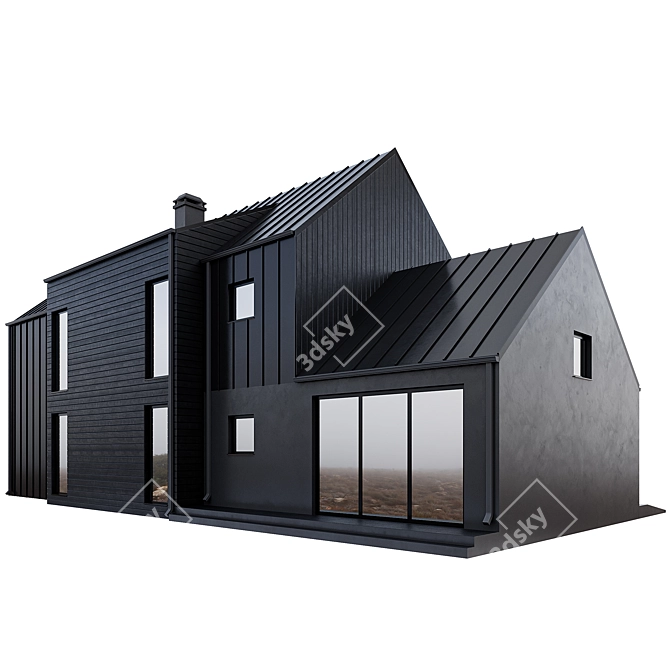 Modern Black Barnhouse with Garage 3D model image 5