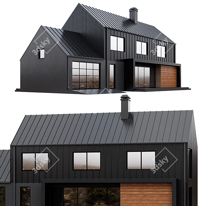 Modern Black Barnhouse with Garage 3D model image 6