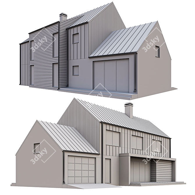 Modern Black Barnhouse with Garage 3D model image 7