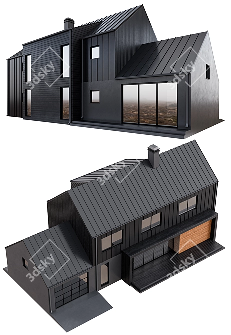 Modern Black Barnhouse with Garage 3D model image 8