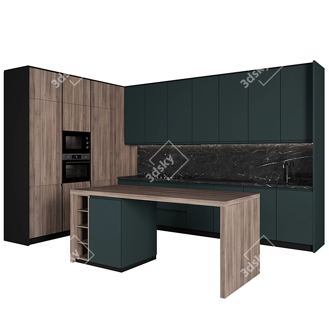 Sleek Modern Island Kitchen 3D model image 1