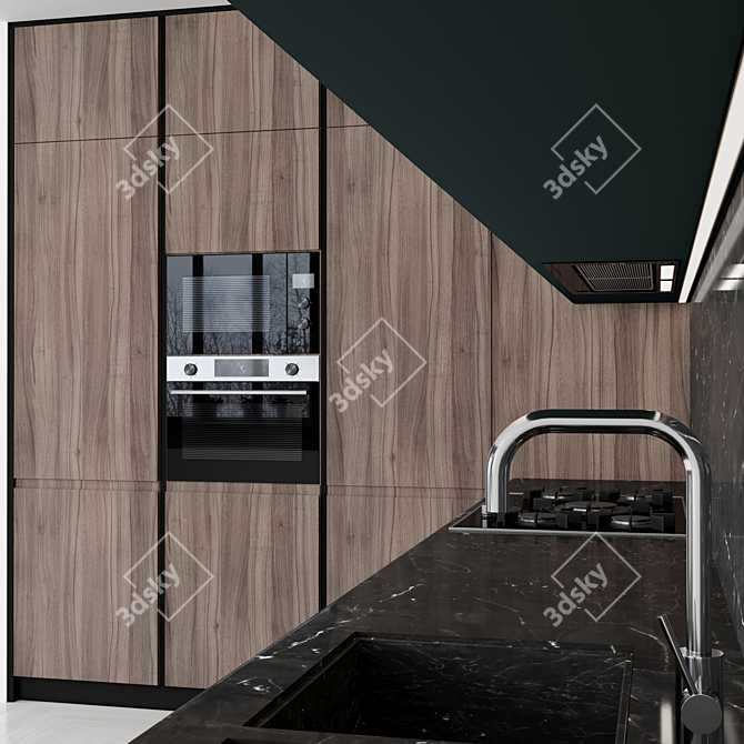 Sleek Modern Island Kitchen 3D model image 4