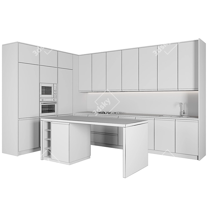 Sleek Modern Island Kitchen 3D model image 5