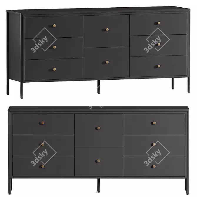 Bronzed Iron 8-Drawer Dresser - Contemporary 8-Drawer Storage 3D model image 1