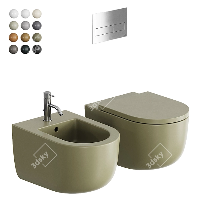 Futura Wall-Hung Toilet Bidet 3D model image 1