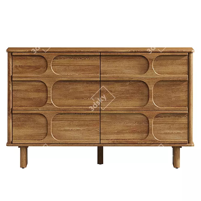 Vintage 6-Drawer Wooden Chest 3D model image 2