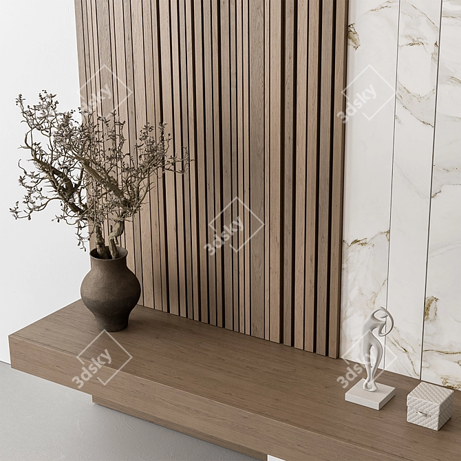 Rustic Stone & Wood TV Wall 3D model image 3