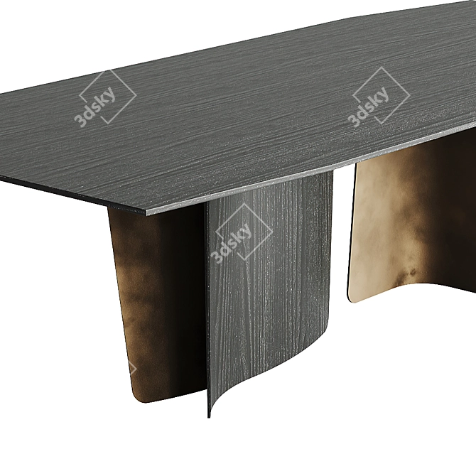 Elegant Leaf Wood Marble Table 3D model image 6