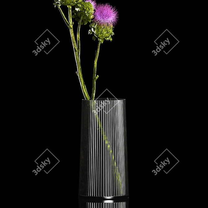 Green Thistle Bouquet in Modern Vase 3D model image 5