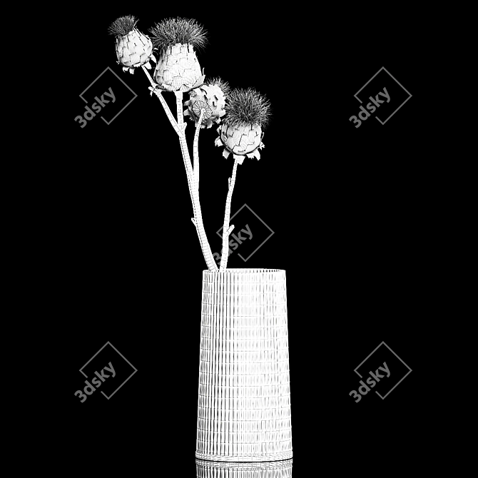 Green Thistle Bouquet in Modern Vase 3D model image 7