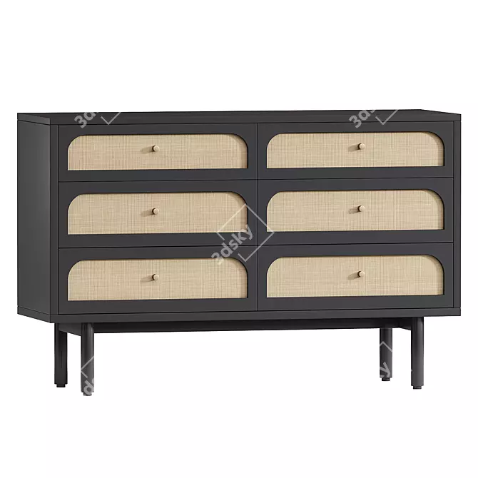 Modern 6-Drawer Olive Cane Dresser 3D model image 1