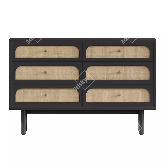 Modern 6-Drawer Olive Cane Dresser 3D model image 2