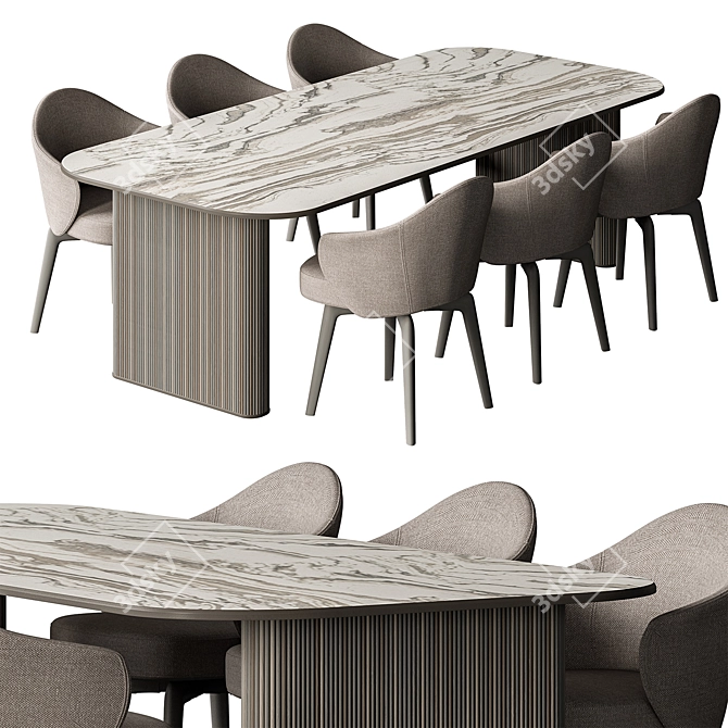 Stone Dining Table Set 37 3D model image 2