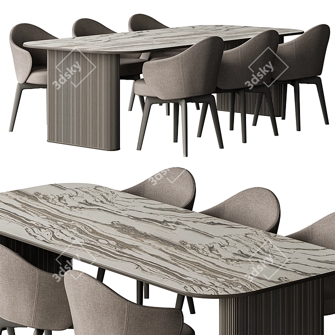 Stone Dining Table Set 37 3D model image 3