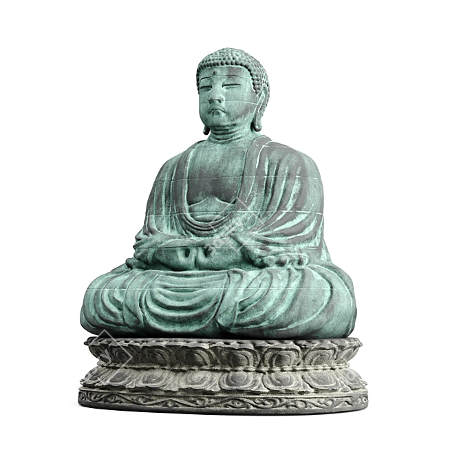 Japanese Buddha Statue, Metal and Stone 3D model image 2