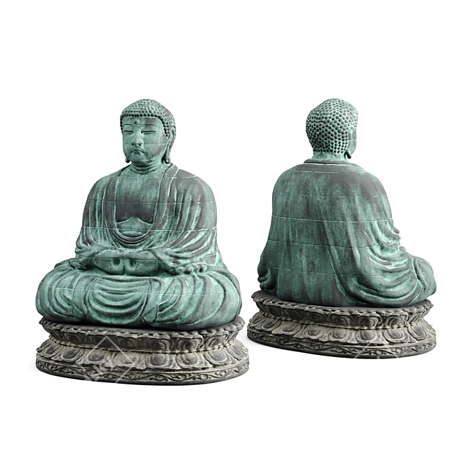 Japanese Buddha Statue, Metal and Stone 3D model image 5