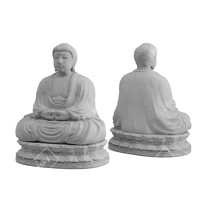 Japanese Buddha Statue, Metal and Stone 3D model image 6