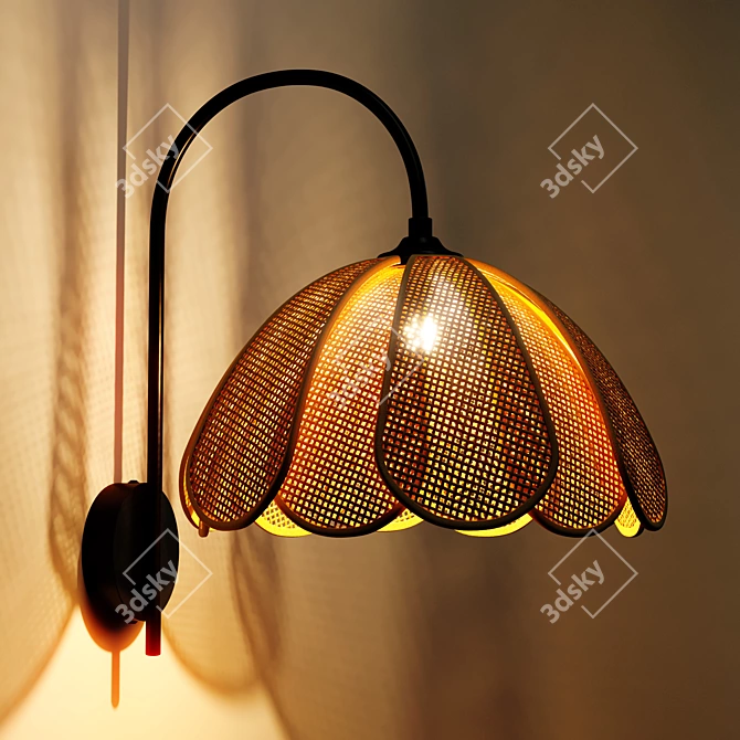 Rattan and Metal Petal Wall Sconce 3D model image 3