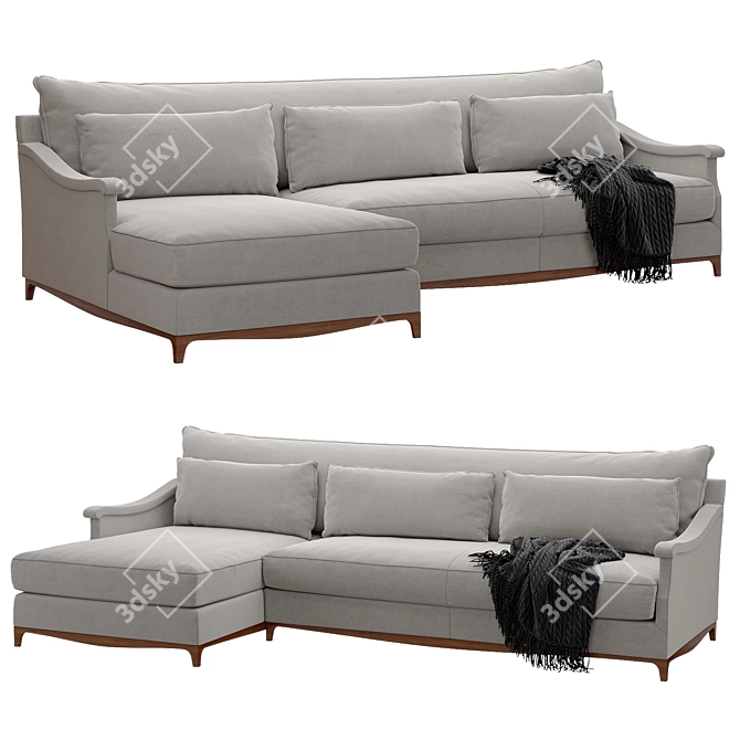 Luxury Serpentine Chaise Sectional Sofa 3D model image 1