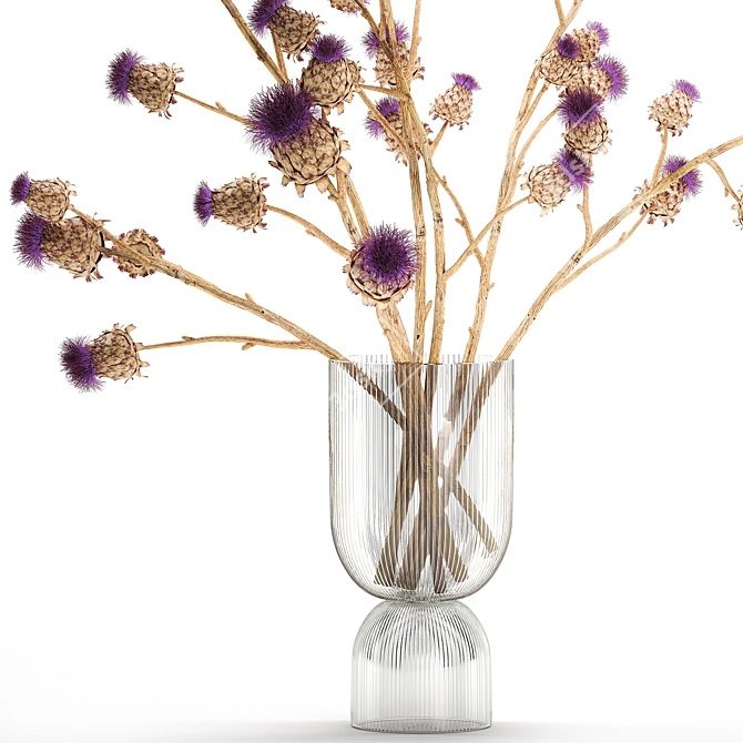 Modern Thistle Bouquet in Glass Vase 3D model image 4