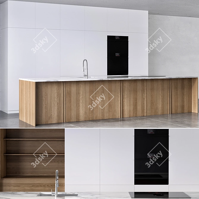 Modern Kitchen Set with Appliances 3D model image 1