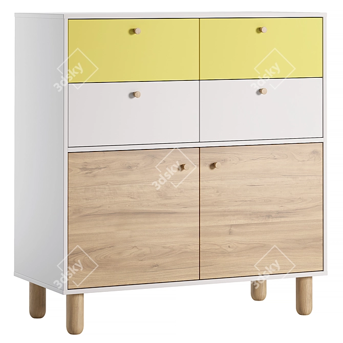 Modern Wood Dresser with Mirror 3D model image 1