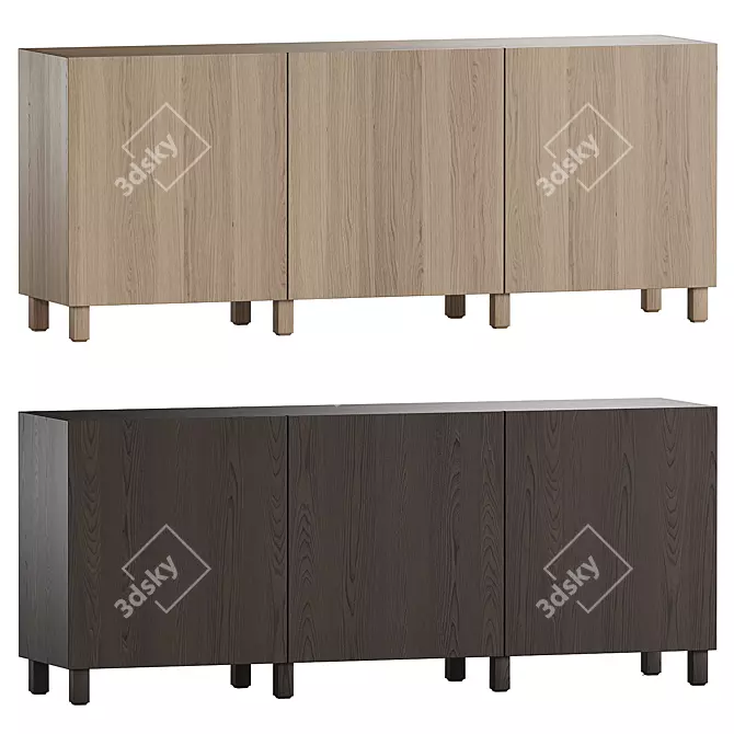 Walnut Bestå Storage Combination Cabinet 3D model image 1