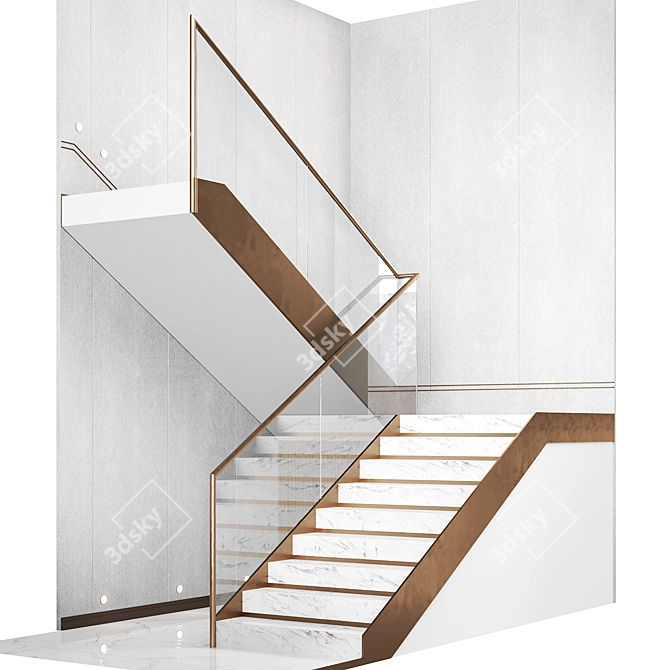 Modern Staircase with Railings 3D model image 1